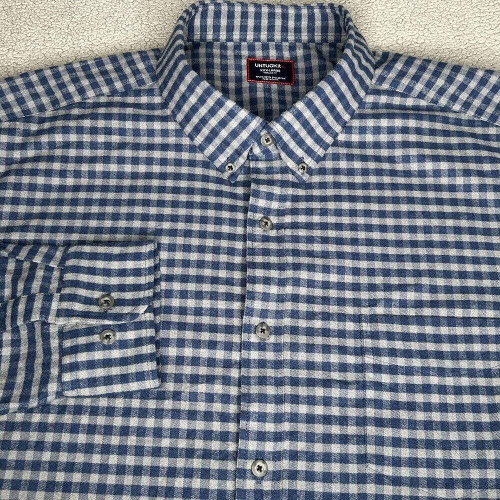 UNTUCKit Shirt Mens 3XL Blue Bergstrom Flannel Gingham Check Button Down Stretch